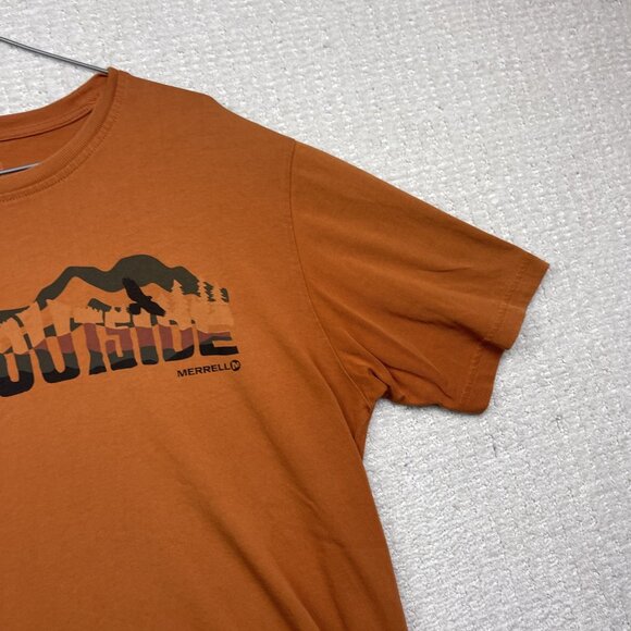 Merrell T-Shirt Mens Orange Short Sleeve Get Outside Outdoors Graphic Logo Read - Picture 4 of 15